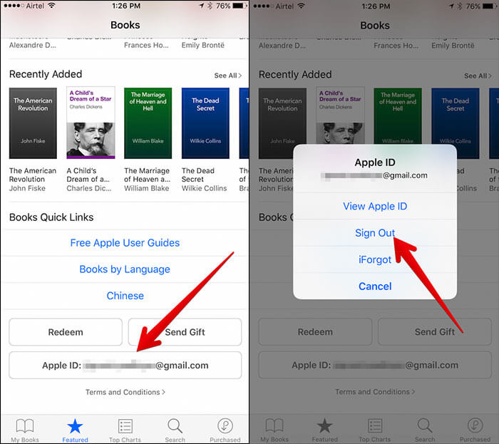 Sign Out from iBooks on iPhone