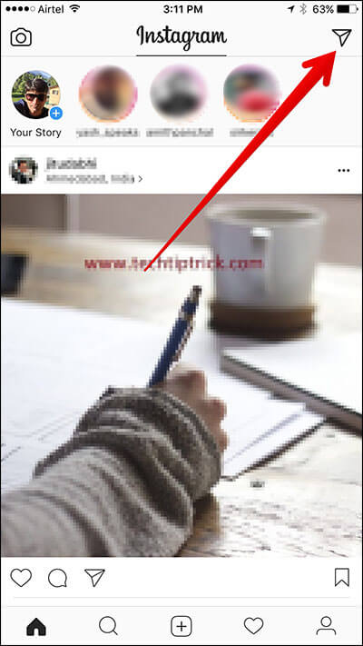 Tap on Plane Icon Instagram on iPhone