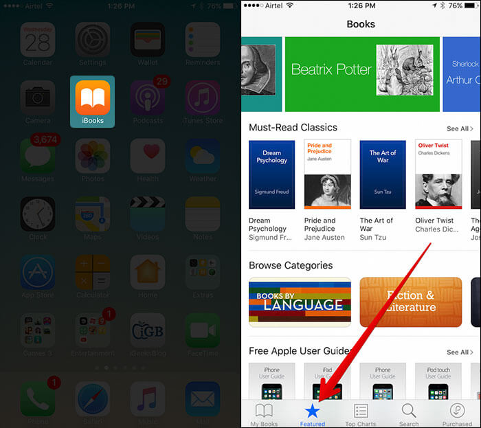 Tap on iBooks Then Featured on iPhone