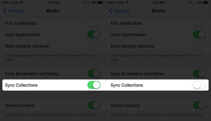 Turn Off Sync Collections for iBooks on iPhone
