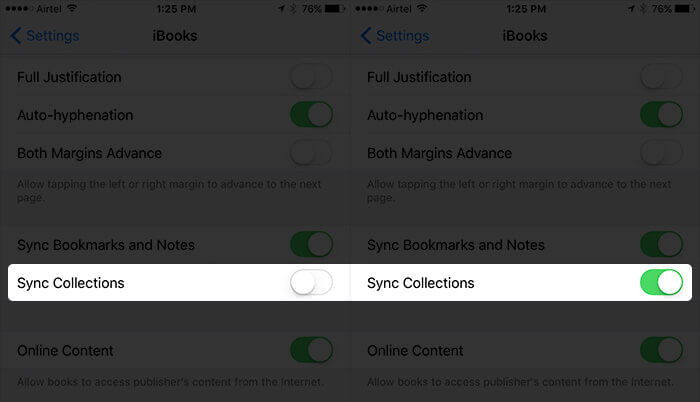 Turn On Sync Collections for iBooks on iPhone