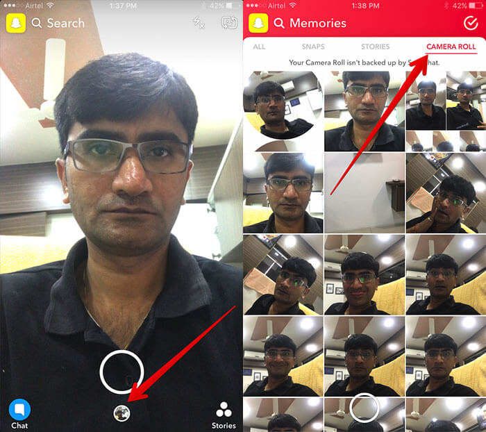 Access Camera Roll Photos in Snapchat Memories
