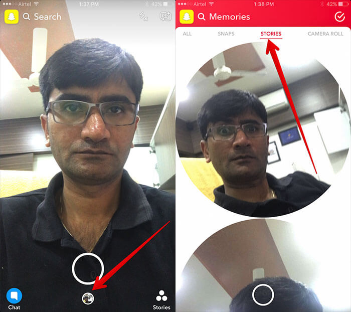 Access Stories in Snapchat Memories on iPhone