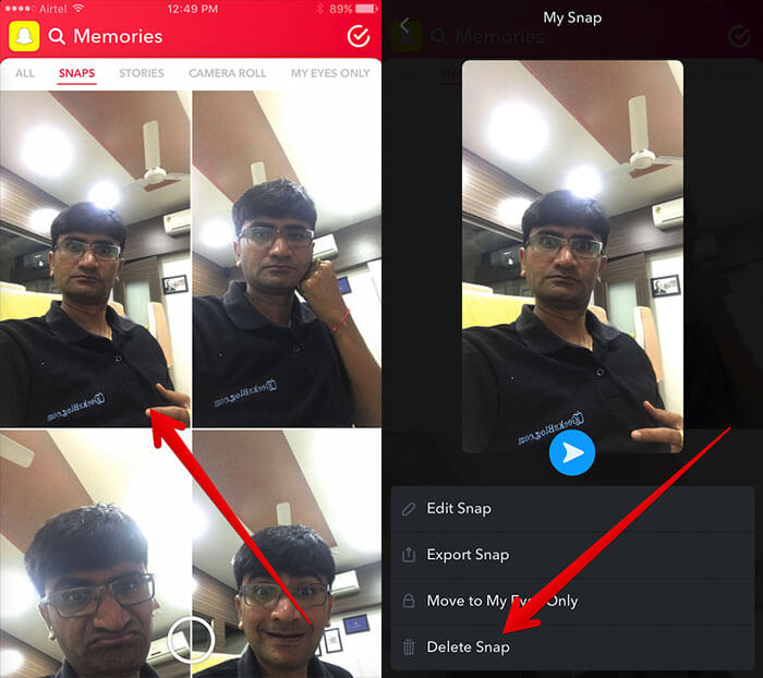 Delete Snap from Snapchat on iPhone