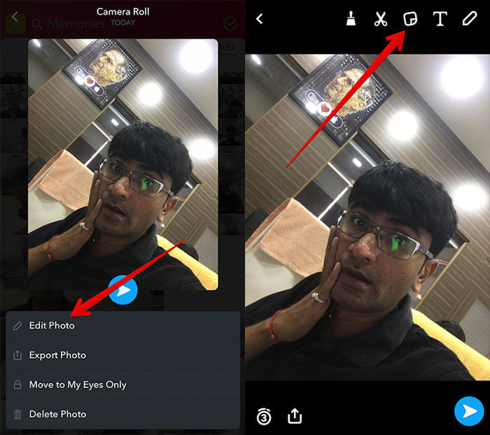 Edit Camera Roll Photo in Snapchat on iPhone