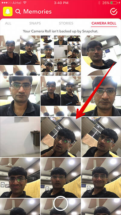 Select Photo from iPhone Camera Roll in Snapchat on iPhone