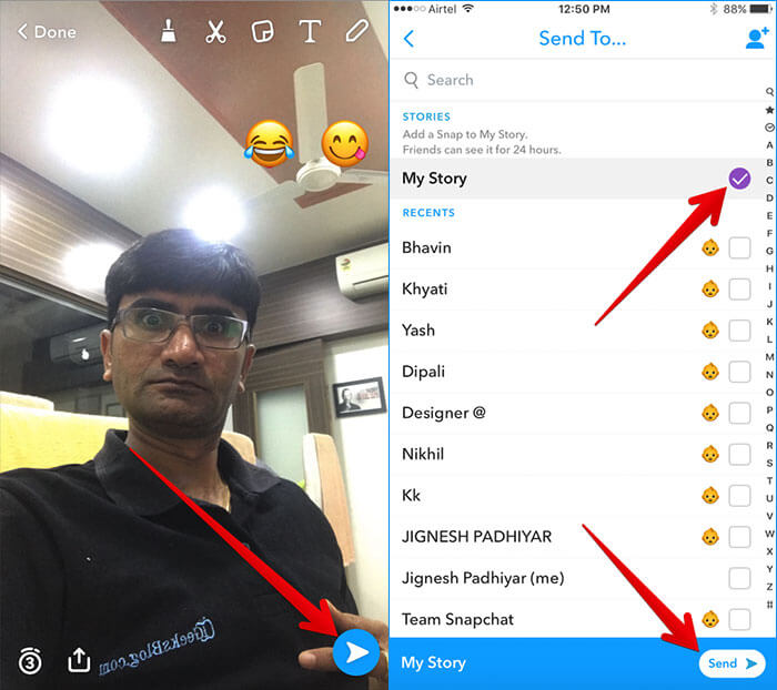Send Edited Snap in Snapchat on iPhone