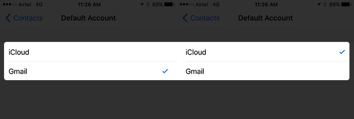 Change Default Contact Account in iPhone