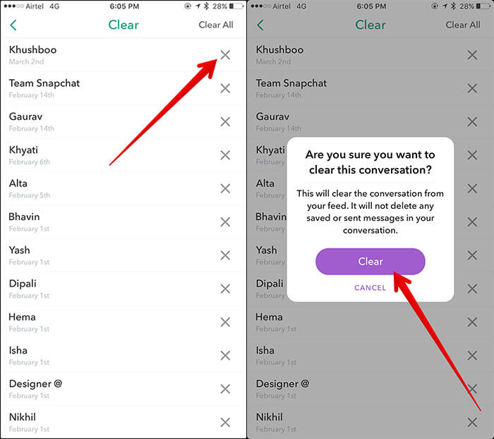 Delete Individual Chat in Snapchat on iPhone