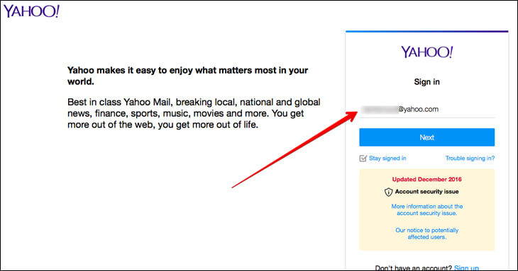 Enter your Yahoo Email ID