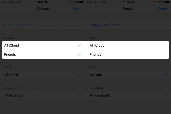 Uncheck iCloud Contacts in Phone App on iPhone