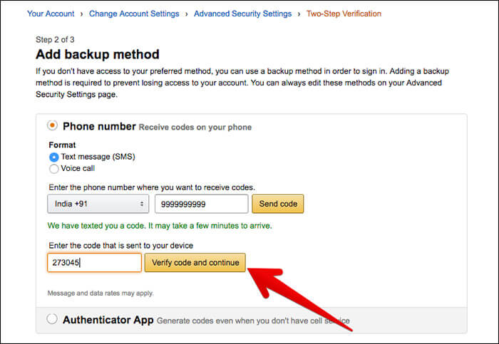 Add Backup Metod for Amazon Verification