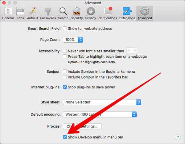 safari view source Check Show Develop Menu in Menu Bar in Safari on Mac