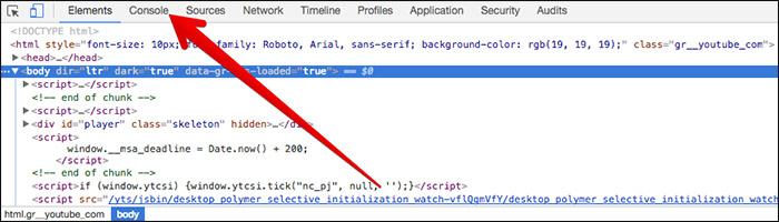 Click on Console Tab in Chrome Developer Menu