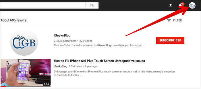 Click on Your Profile Icon in YouTube
