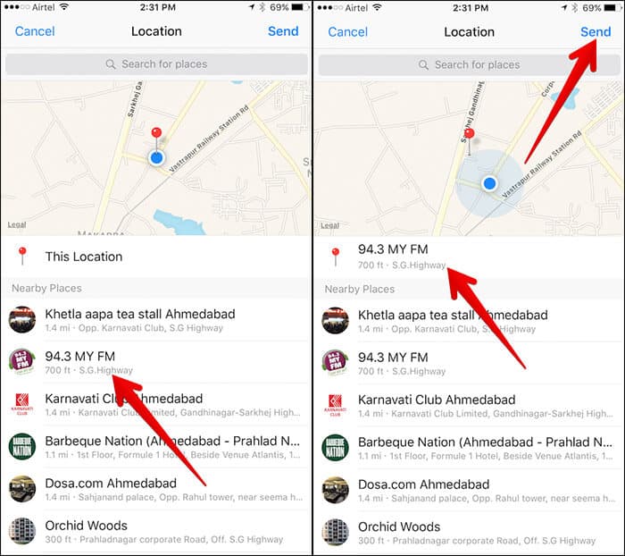 Send Nearby Location in Messenger App on iPhone