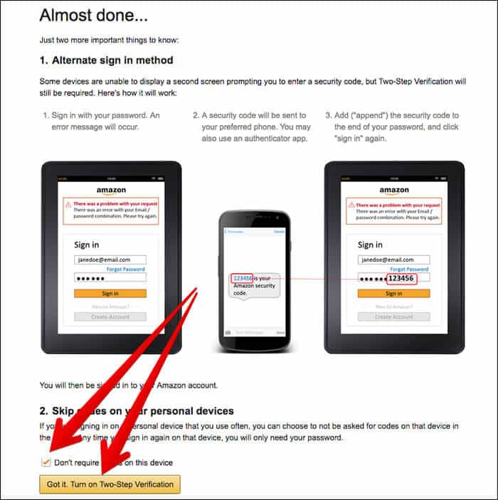 Setup Two-step Verification on Amazon on iPhone and Computer