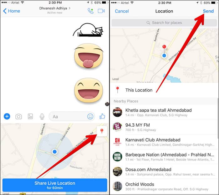 Share Location in Messenger App on iPhone