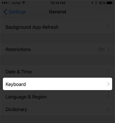 Tap on Keyboard in Settings on iPhone