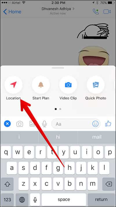 Tap on Location in Messenger App on iPhone