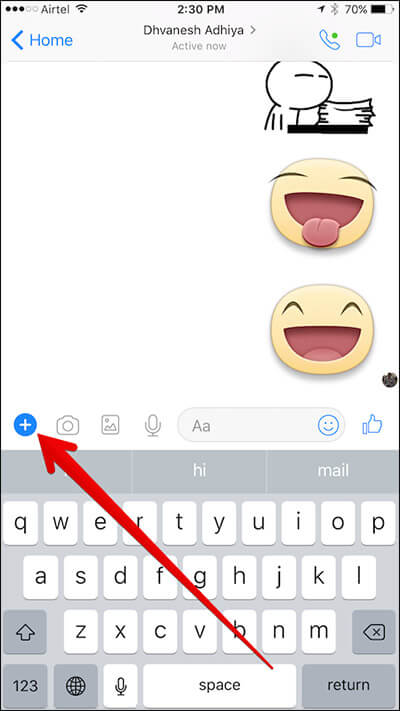 Tap on Plus Sign in Messenger App on iPhone