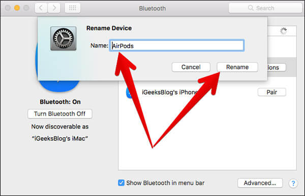Rename AirPods on Mac