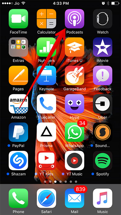 Open Podcasts App on iPhone