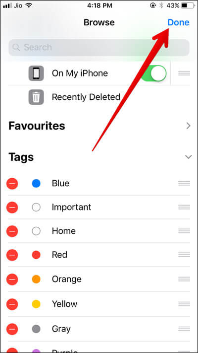 Tap on Done in Files App in iOS 11 on iPhone
