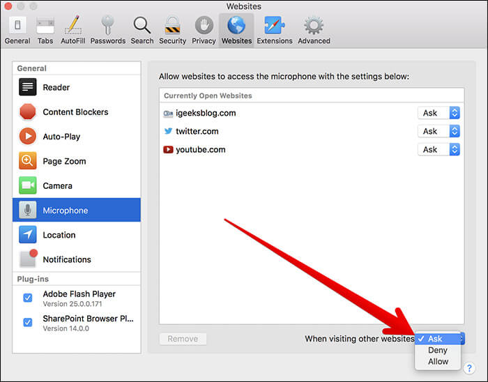 Allow Safari to Access Microphone in macOS High Sierra