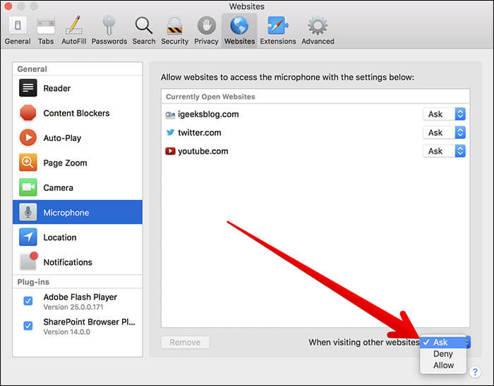 Allow safari to access microphone in macos high sierra Allow Safari to Access Microphone in macOS High Sierra