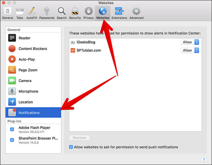 Click on websites tab then click on notifications in safari Click on Websites Tab then Click on Notifications in Safari