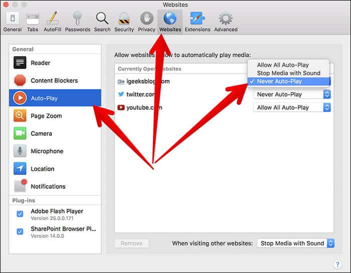 Disable Auto-play Video in Safari on Mac