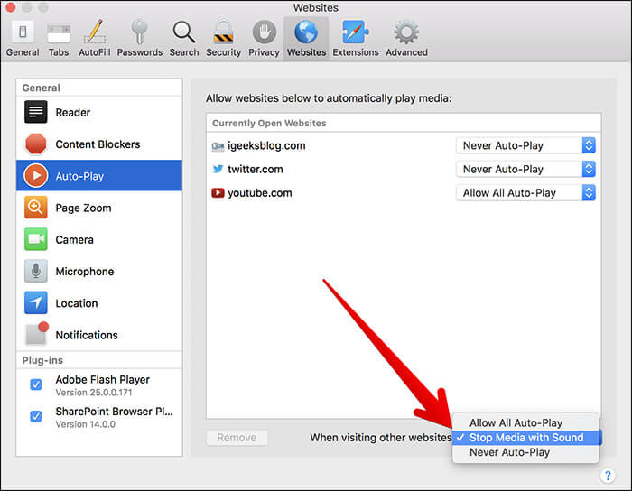 Turn Off Auto-play Video in Safari in macOS High Sierra