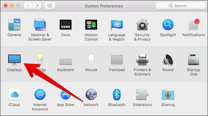 Click on Displays in Mac System Preferences
