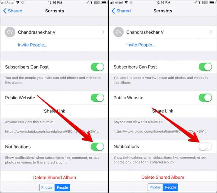 Disable Notifications from Individual Photo Stream on iPhone and iPad