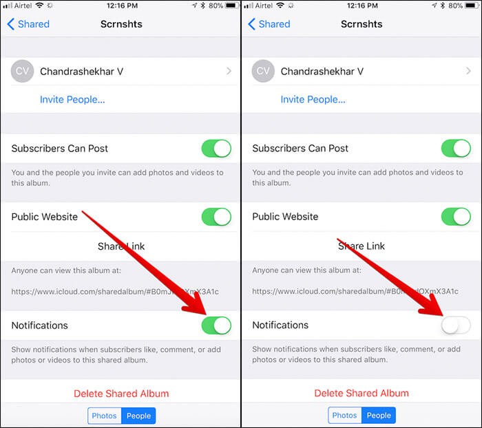 Disable Notifications from Individual Photo Stream on iPhone and iPad