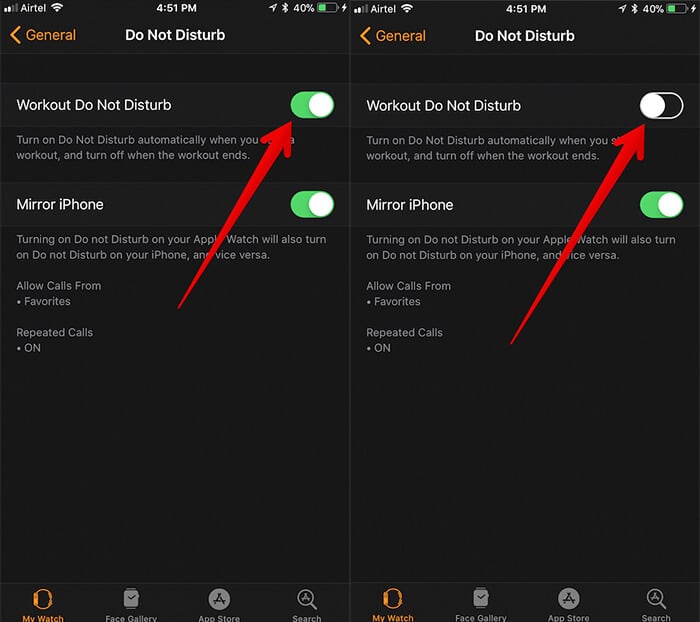 Disable Workout Do Not Disturb on Apple Watch