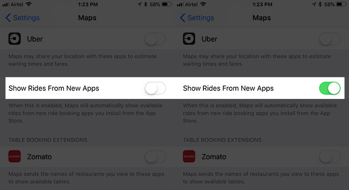 Enable Maps to Show Rides from New Apps on iPhone and iPad