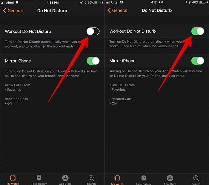 Enable Workout Do Not Disturb on Apple Watch