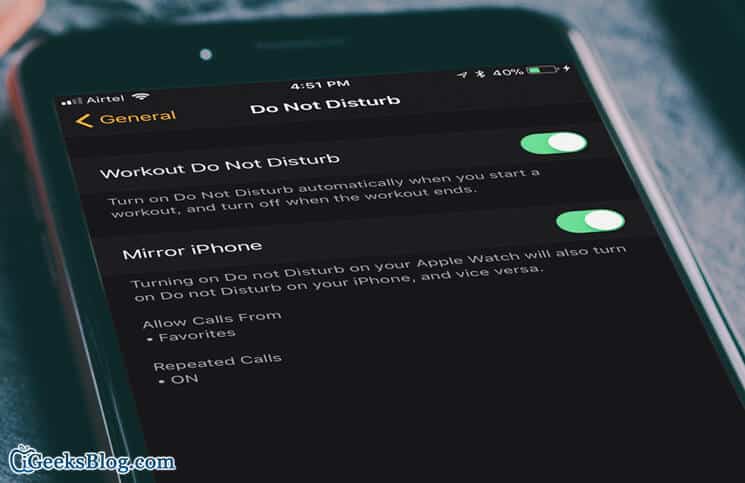 How to enable do not disturb for workouts on apple watch
