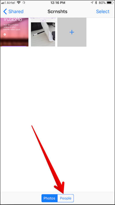 Tap on People Tab in Shared Album in iPhone Photos App