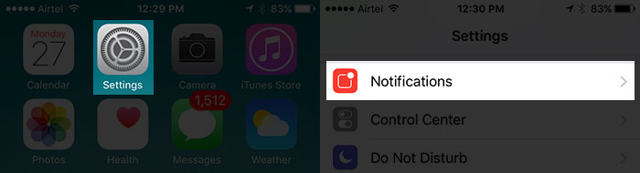 Tap on Settings Then Notifications on iPhone