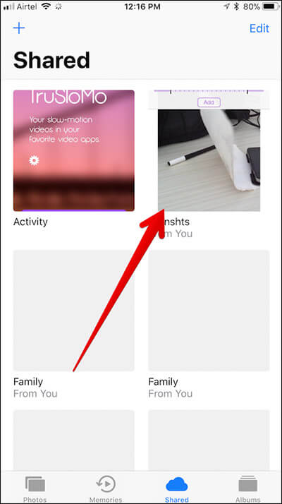 Tap on Shared Album in iPhone Photos App
