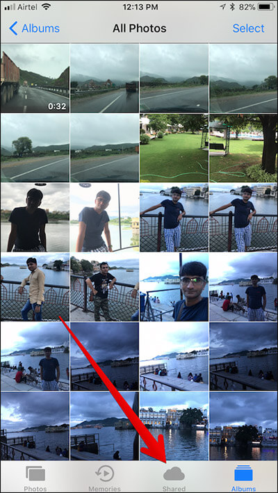 Tap on Shared Tab in iPhone Photos App