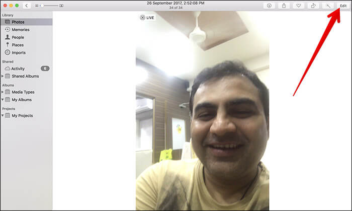 Click on Edit on Photo in Mac Photos App