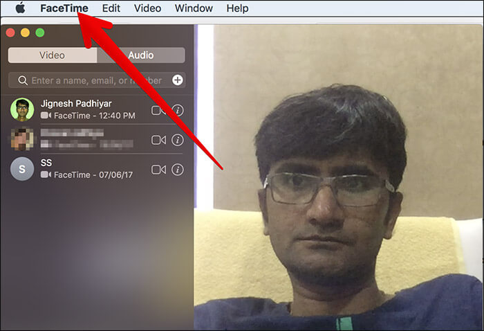 Click on FaceTime Menu on Mac