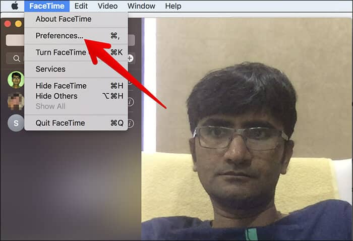 Click on Preferences in FaceTime on Mac