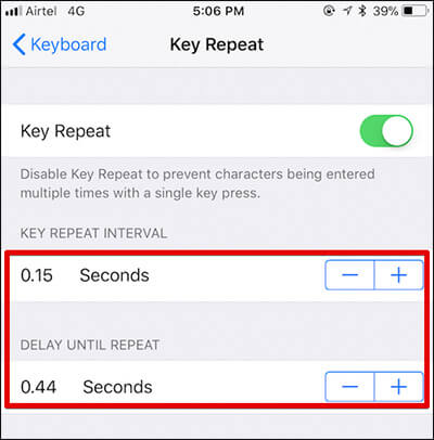 Customize Key Repeat Interval for Hardware Keyboard on iPhone