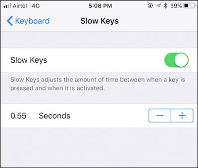 Customize Slow Keys for Bluetooth Keyboard on iPhone