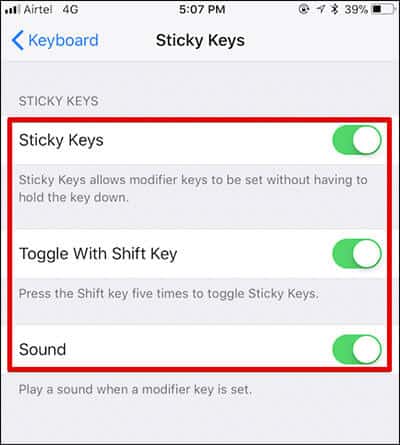 Customize Sticky Keys for Bluetooth Keyboard on iPhone